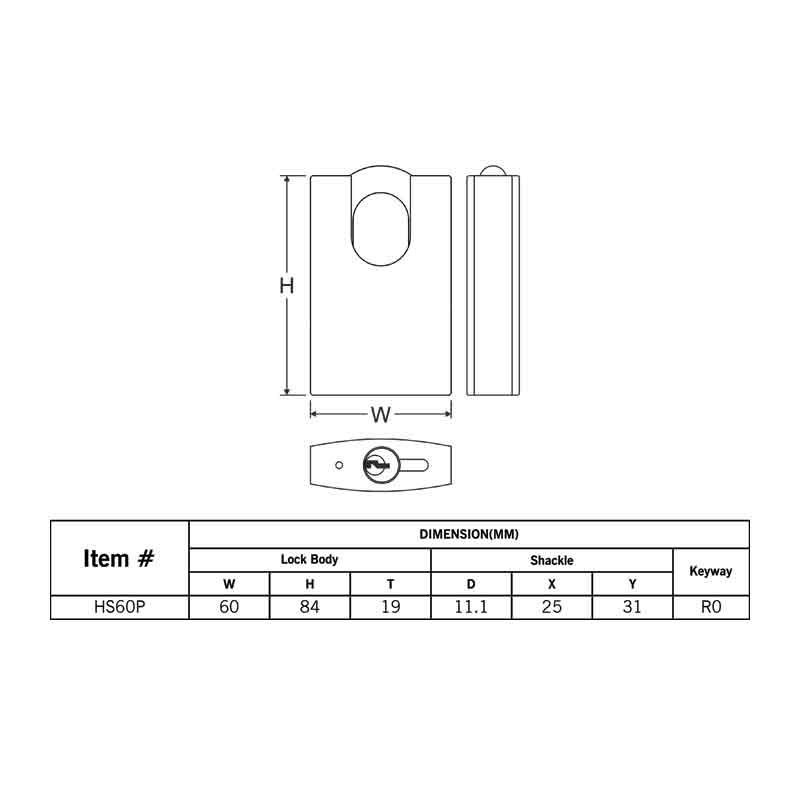 Federal Padlock HS60P CA6CK Solid Brass 60mm