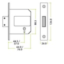 British Standard 5 Lever Deadlock - 64mm