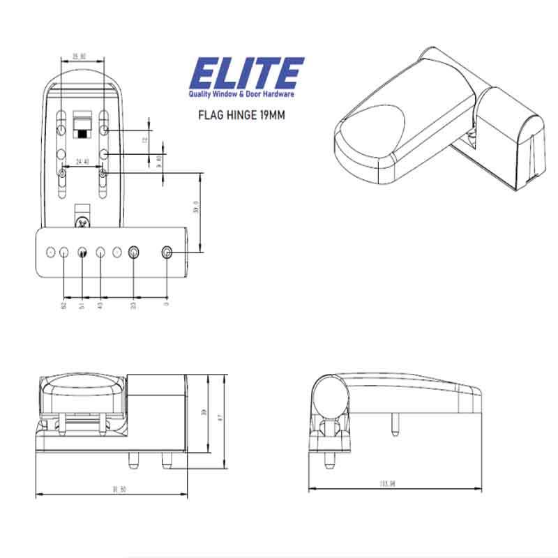 Elite Repair Flag Hinge 19mm