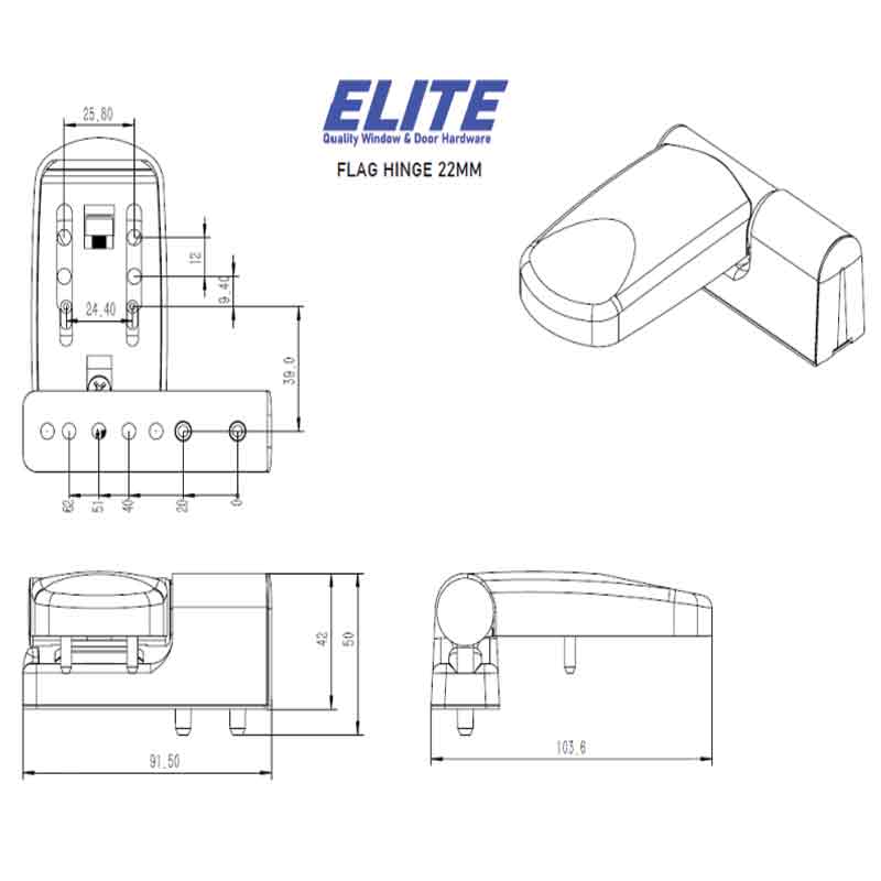 Elite Repair Flag Hinge 22mm White
