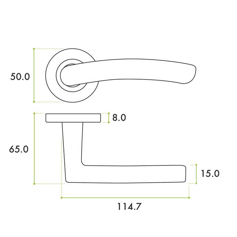 Santiago Rose Designer Door Handle Size Diagram ZPA020-DIA