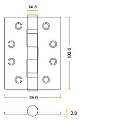Ball Bearing Hinge 102 x 76 x 3mm 201