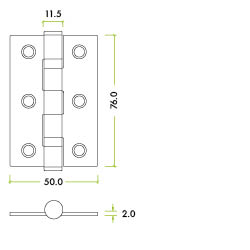 Ball Bearing Hinge 76 x 50 x 2mm / 3x2" Stainless