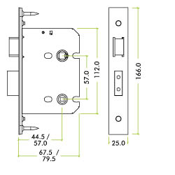 Bathroom Lock - 76mm w/ Forend & Strike 57mm Bkst