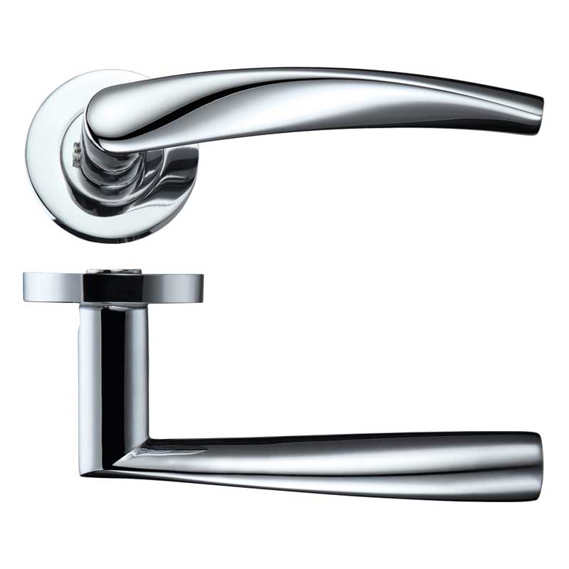 Vesta Door Handle Polished Chrome on round rose ZPZ210CP
