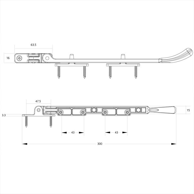 Tear Drop Operating Window Stay Bar, 54mm (10")