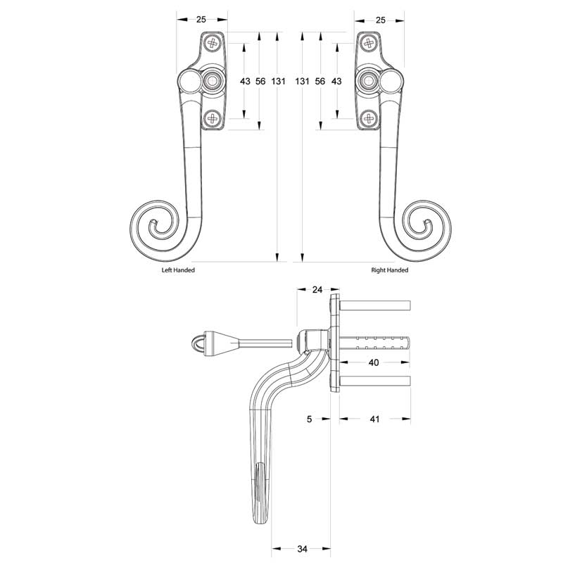 Monkey Tail Window Handle Left Hand