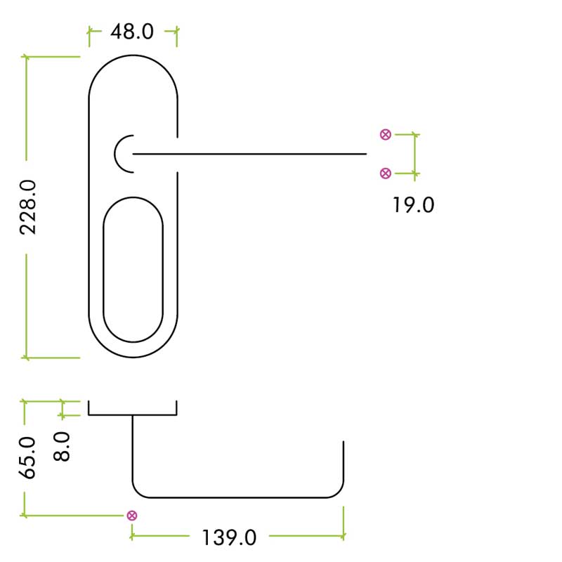 RTD 19mm Lever on Long Inner Backplate 48 x 218mm SS