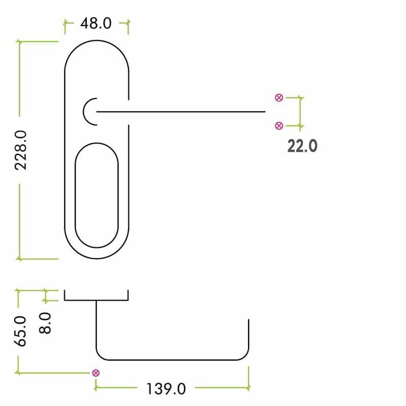 RTD 22mm Lever on Long Inner Backplate 48 x 218mm SS
