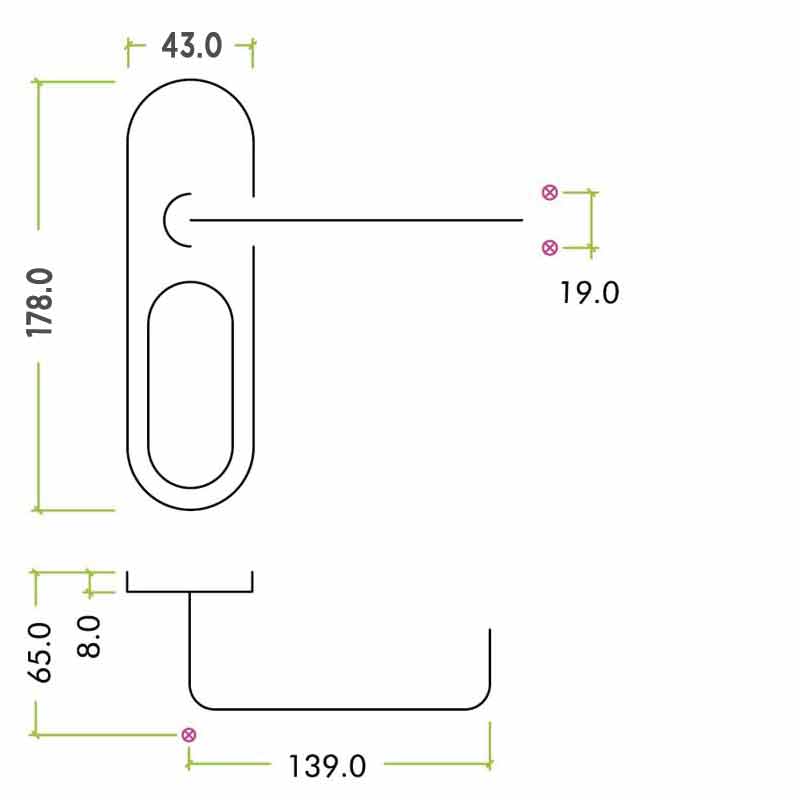 RTD 19mm Lever on Short Inner Backplate 43 x 178mm SS