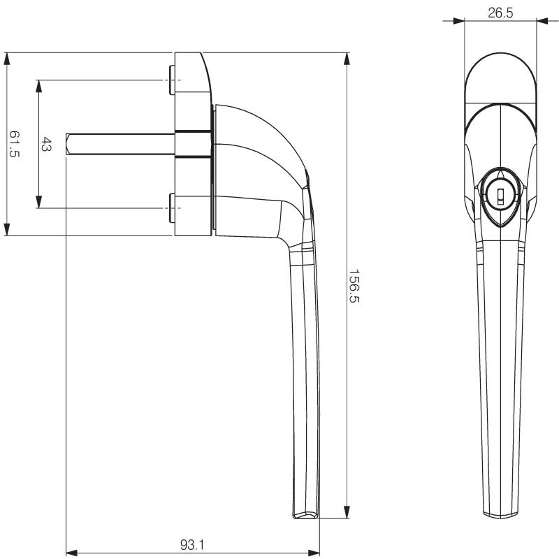 UPVC Window Handle - 40mm Pin Inline Espag