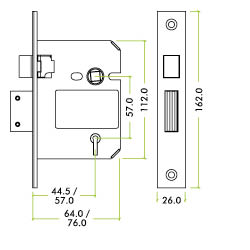 British Standard 5 Lever Sashlock - 64mm - KA25
