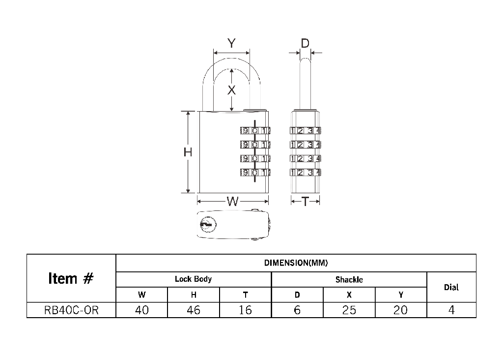 Federal RB40COR Combination Padlock 40mm