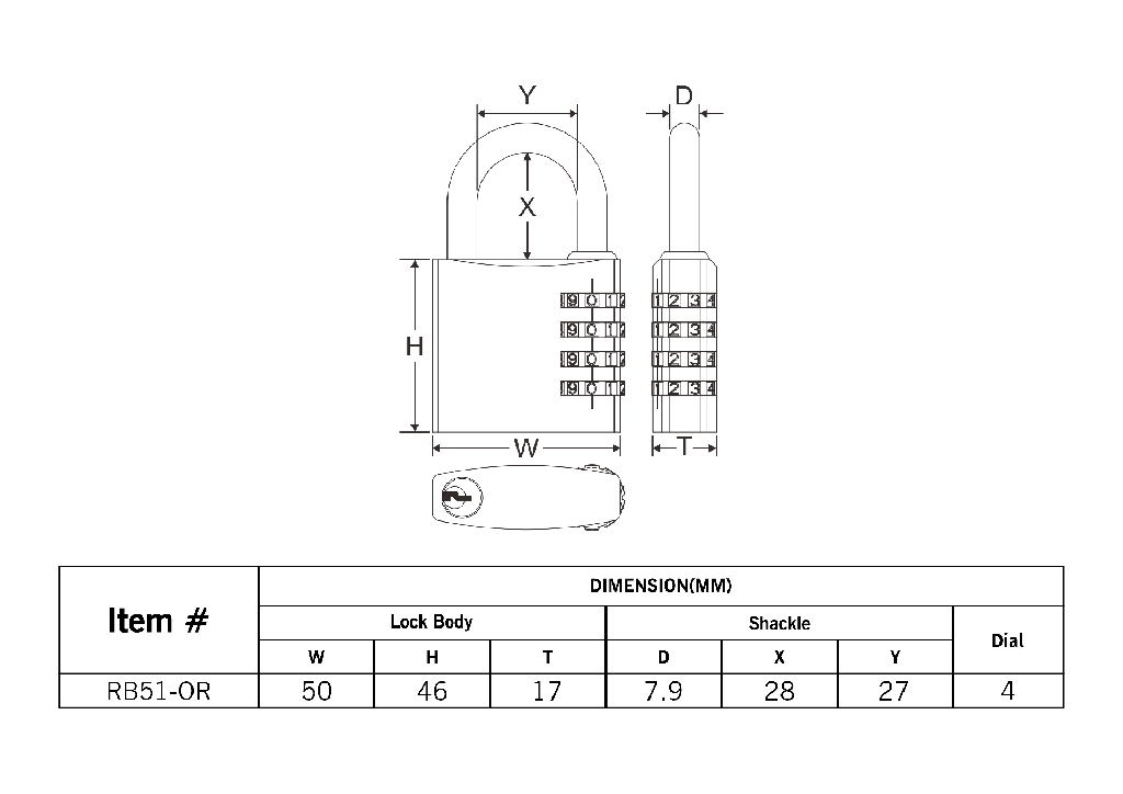 Federal Combination Padlock 50mm RB51C-OR