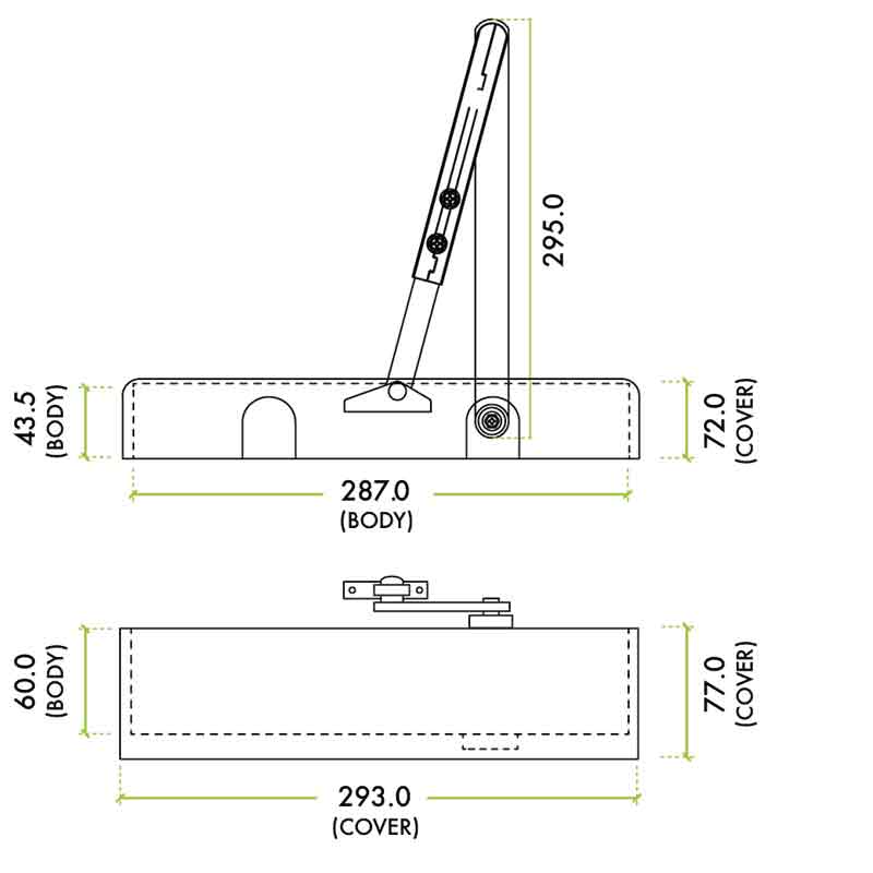 Size 3-6 Door Closer c/w Back Check & Delayed Action