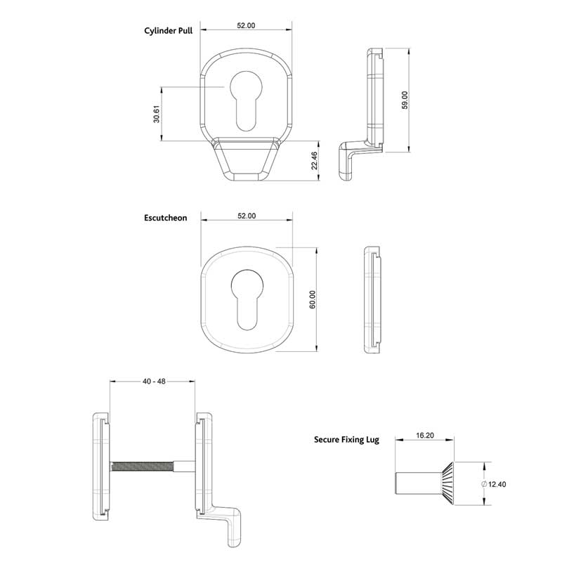 Heritage Standard Euro Cylinder Pull with Internal Pull