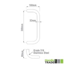 Cranked D Pull Handle 32 x 300mm B2B SSS