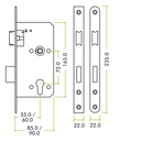 Din - Sash Lock - 72mm c/c - 55mm Bkst Radius SS