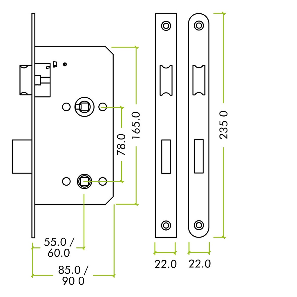 Din - Bathroom - 78mm c/c 60mm Bkst Radius