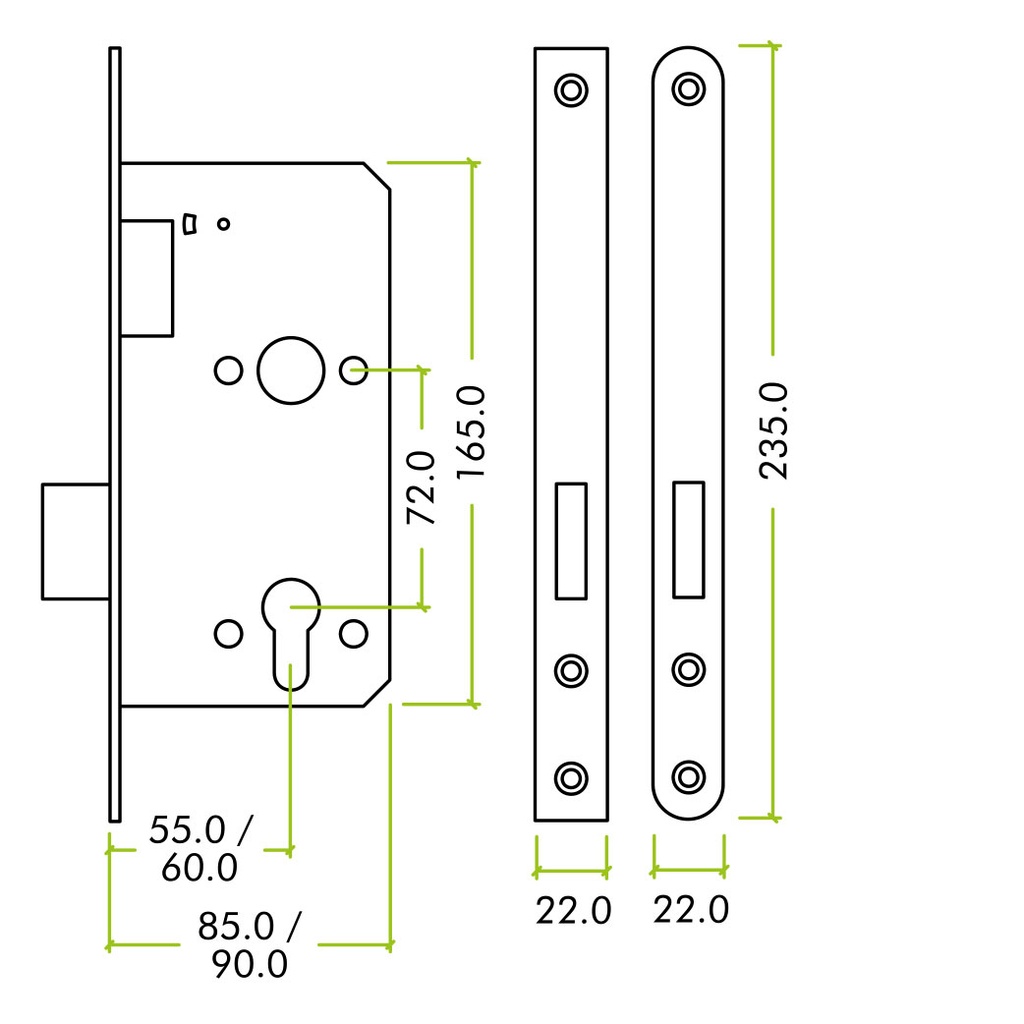 Din - Euro Dead Lock - 55mm Bkst Radius SS