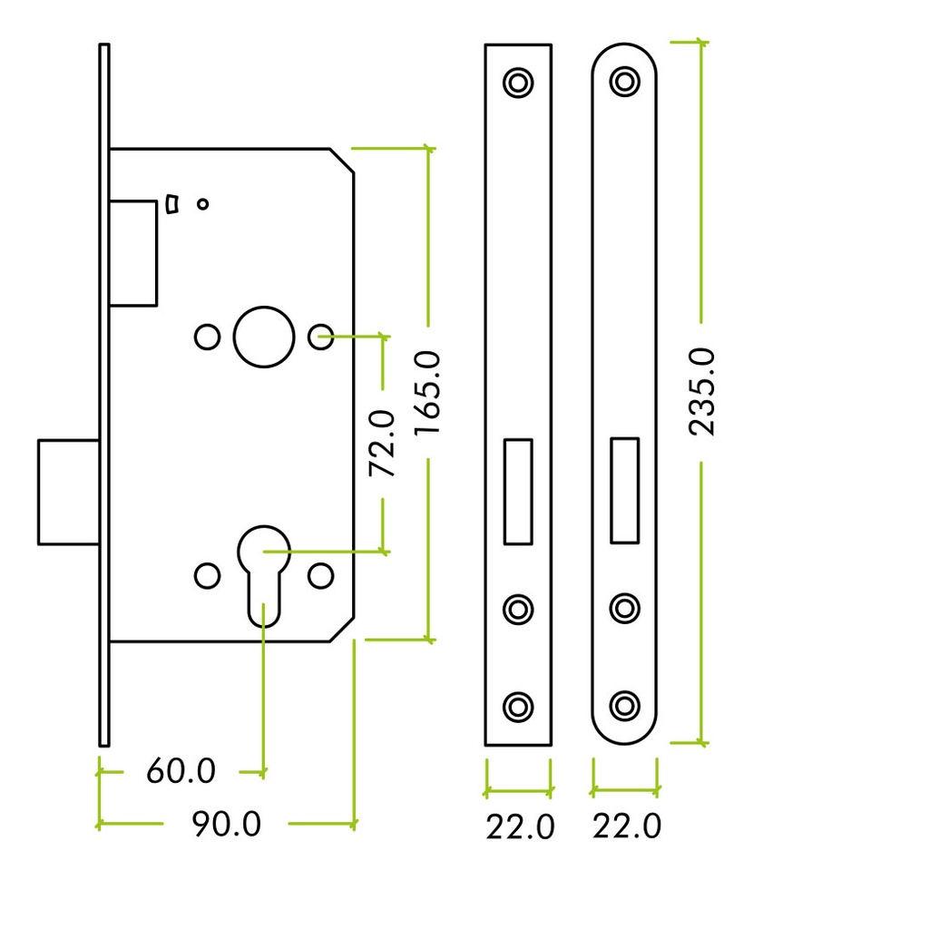 Din - Euro Single Throw Dead Lock 60mm Bkst SS