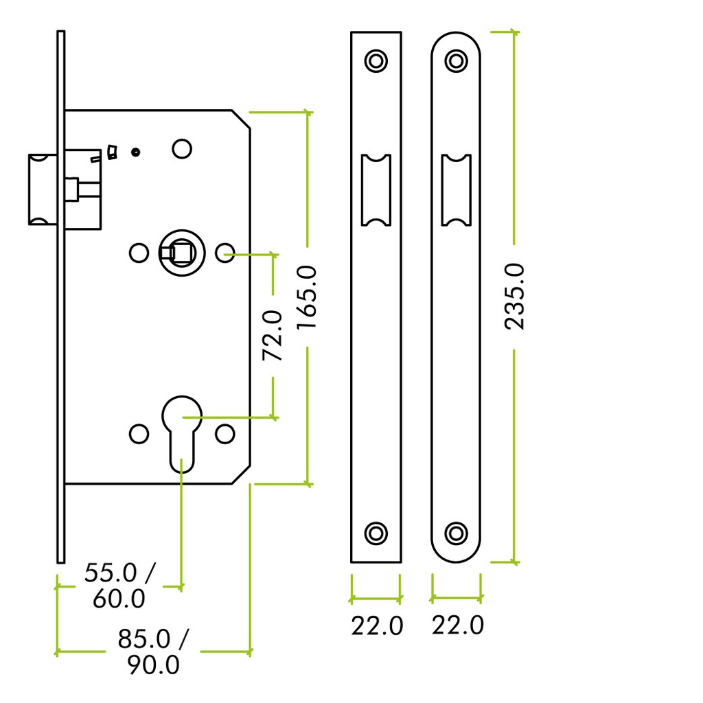 Din - Latch 55mm Bkst Radius SS