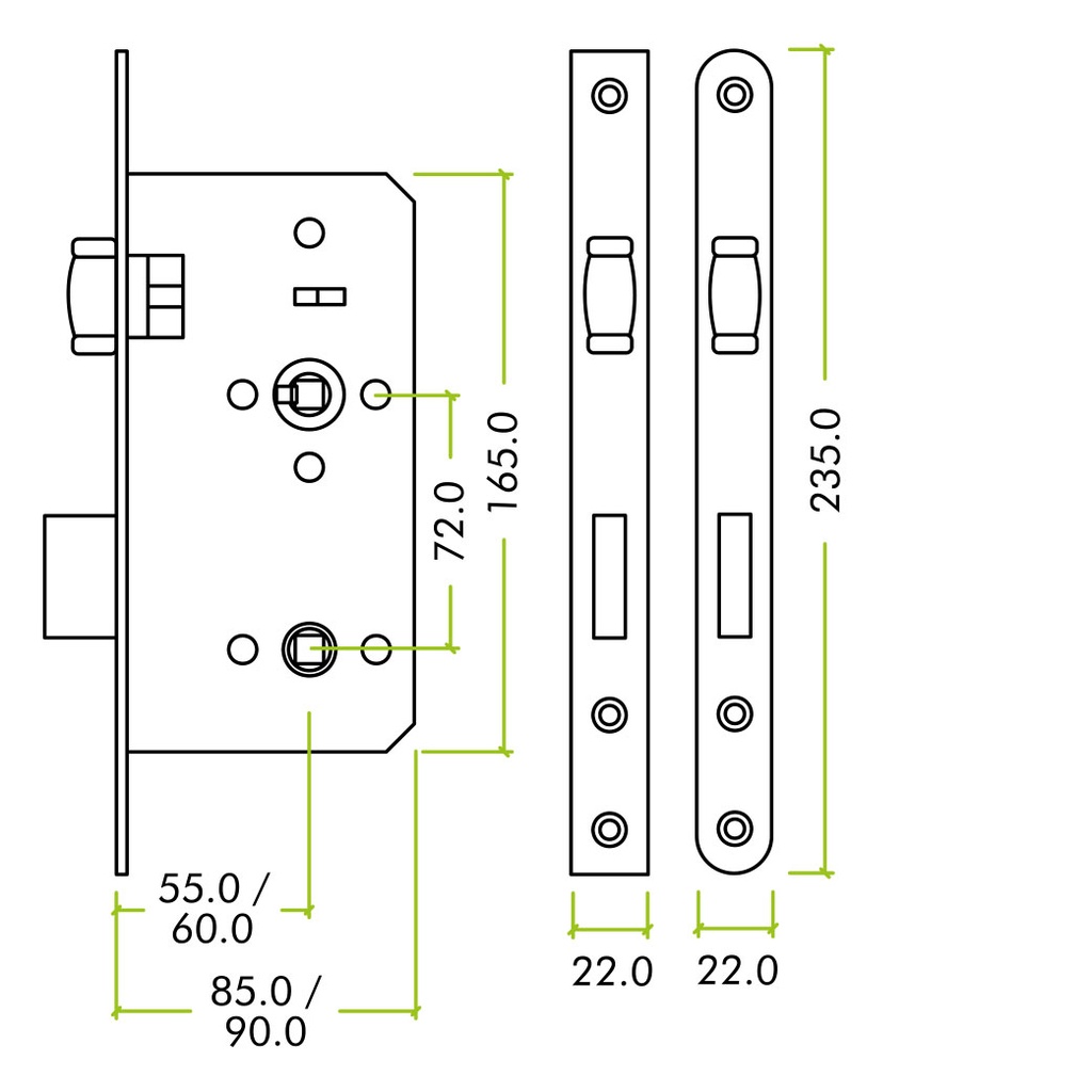 Din - Lift to Lock - 72mm c/c - Radius 60mm Bkst SS