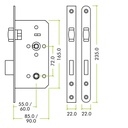 Din - Lift to Lock - 72mm c/c - Radius 60mm Bkst SS