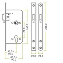 Din - Night Latch - 72mm c/c 55mm Bkst SS