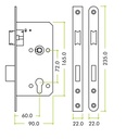 Din - Single Throw Sash Lock - 72mm c/c 60mm Bkst SS
