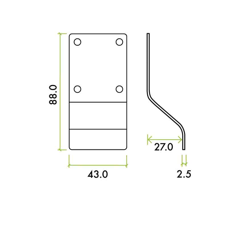 Cylinder Latch Pull - Blank Profile 43 x 88mm SS
