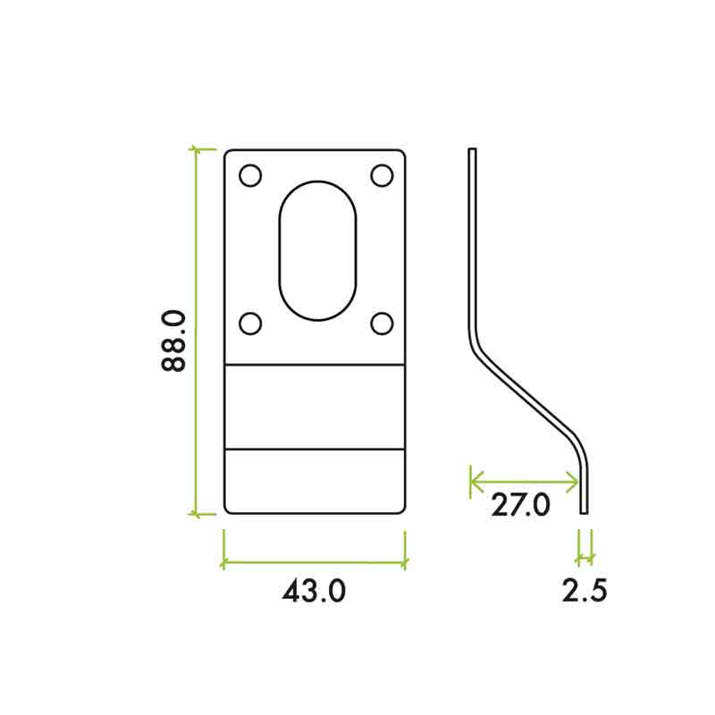 Cylinder Latch Pull - Oval Profile 43 x 88mm SS