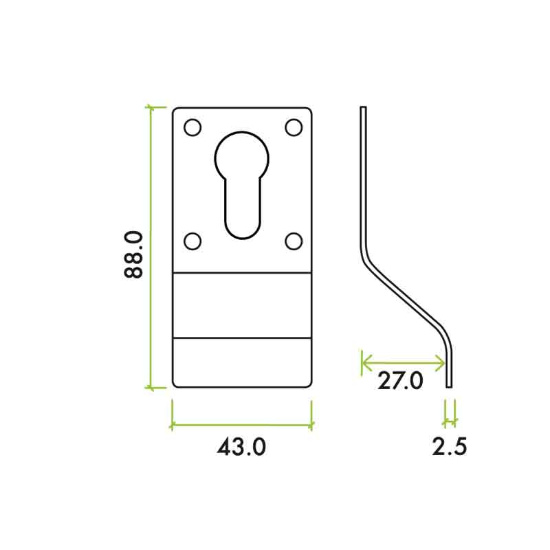 Cylinder Latch Pull - Euro Profile 43 x 88mm SS