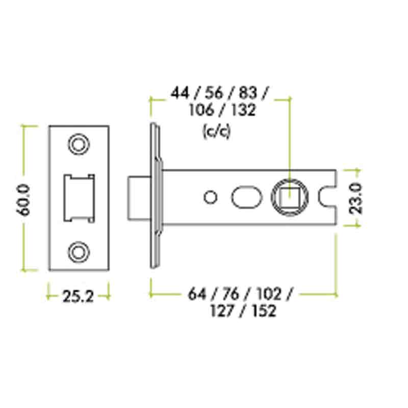 Tubular Latch - 45* Travel w/ Forends 64mm SS