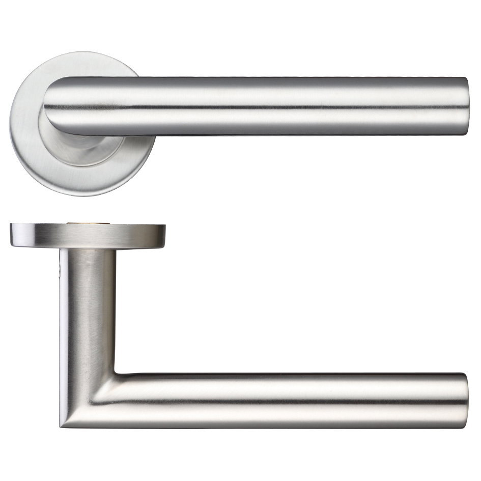 Mitred Lever Door Handle - Push on Rose 19mm Dia. 201SS