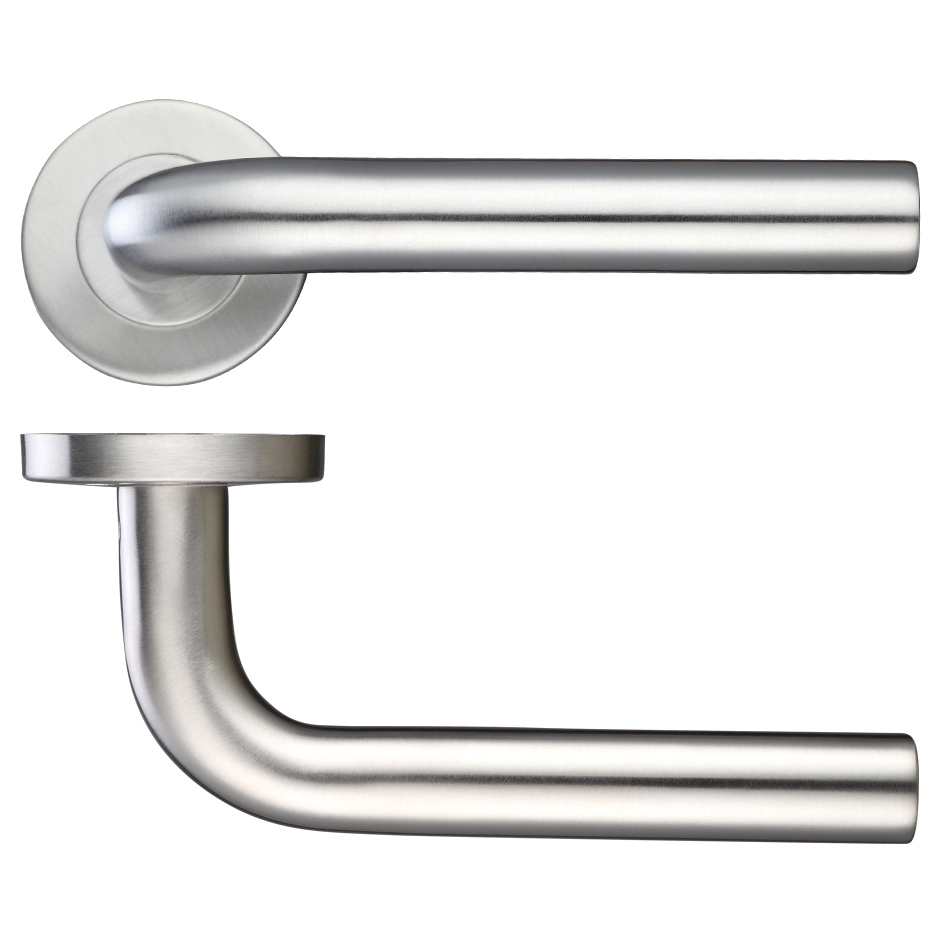 Radius Lever Door Handle - Push on Rose 19mm Dia. 201SS