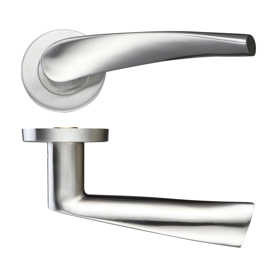 Curved Door Handle 19mm Lever - Push on Rose 201SS