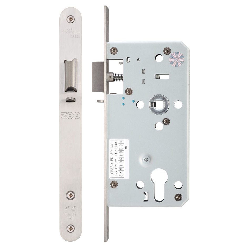 Din - Night Latch - 72mm c/c 55mm Bkst Radius SS