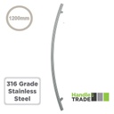 Curved Banana Pull Handle 1200mm Satin Stainless