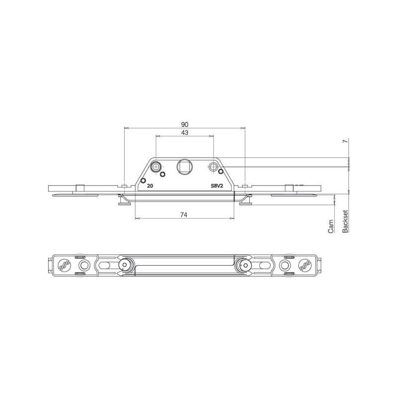 Mila Shootbolt Window Gearbox 8mm M/Cam 20mm BS