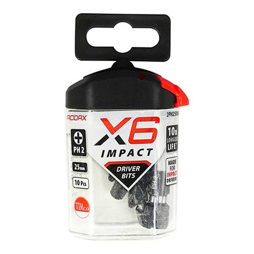 [2PH25X6] Phillips Toughened Impact 25mm Long - Insert Bit PH2 10 Pack