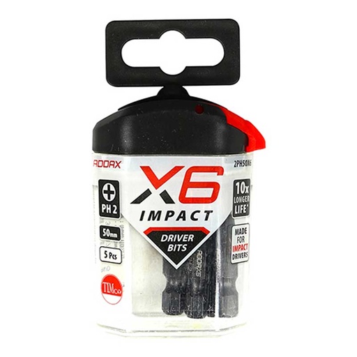 [2PH50X6] Phillips Toughened Impact 50mm Long - Insert Bit PH2 5 Pack