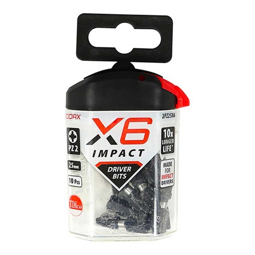 [2PZ25X6] Pozi 2 Toughened Impact 25mm Long - Insert Bit PZ2 10 Pack