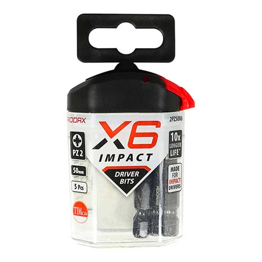[2PZ50X6] Pozi 2 Toughened Impact 50mm Long - Insert Bit PZ2 5 Pack
