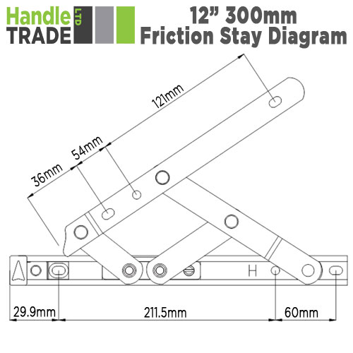 [ES12TH13] Elite Friction Stay - UPVC 12" Top Hung 13mm Stack