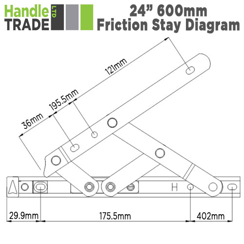 [ES24TH17] Elite Friction Stay - UPVC 24" Top Hung 17mm Stack